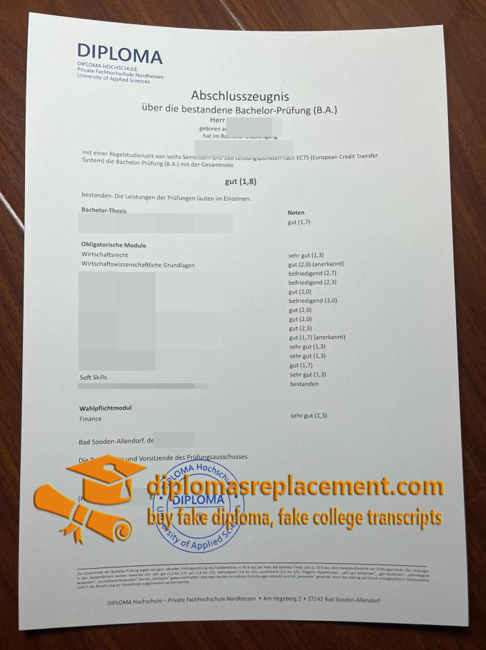 Diploma Hochschule Zeugnis