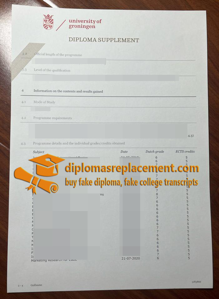 University of Groningen diploma supplement