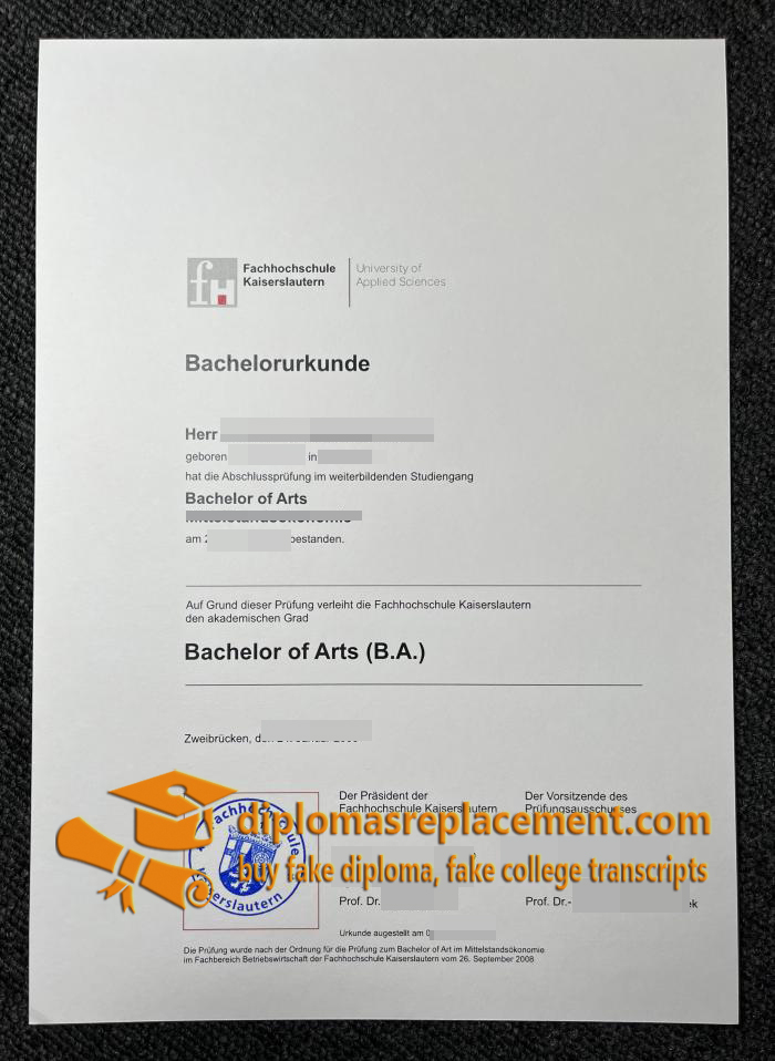 Fachhochschule Kaiserslautern Urkunde
