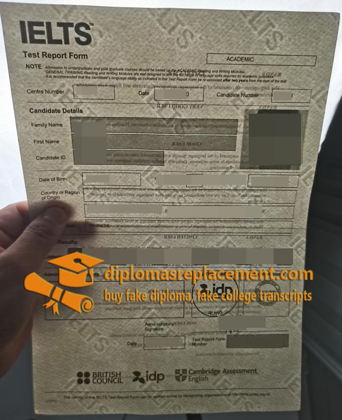 IELTS Certificate with watermark paper