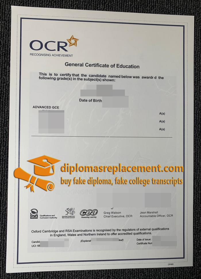 OCR GCE Certificate