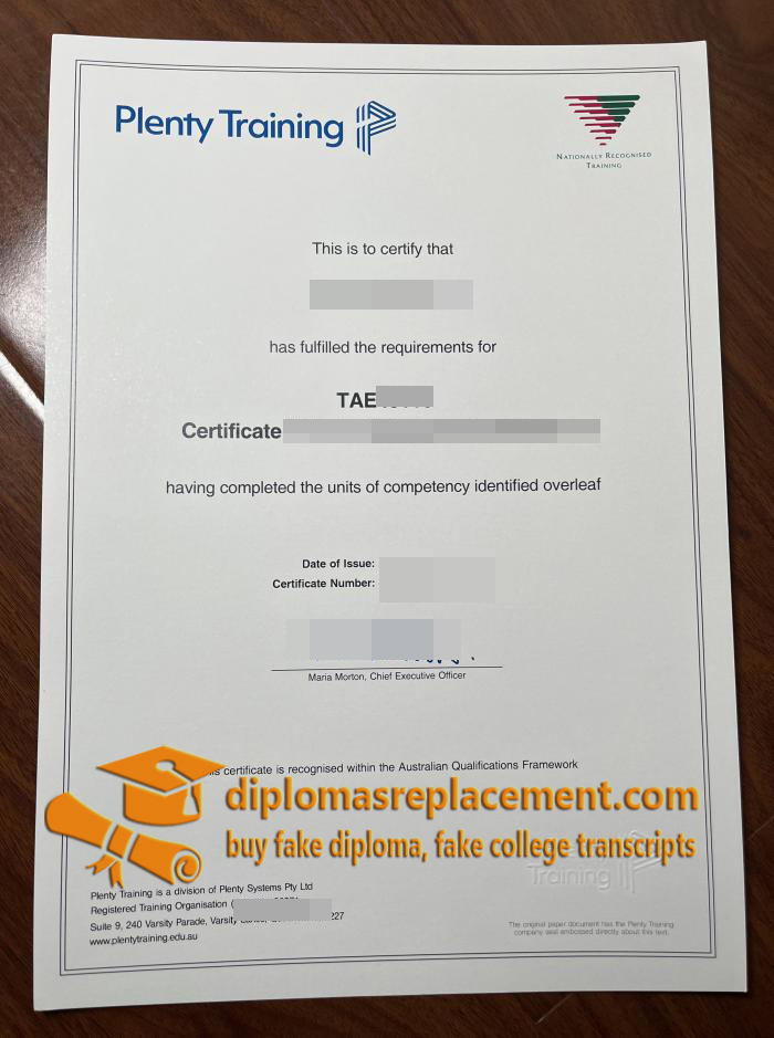 Plenty Training Certificate