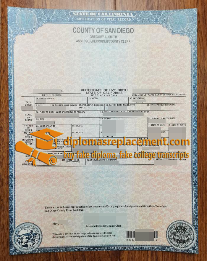 San Diego birth certificate
