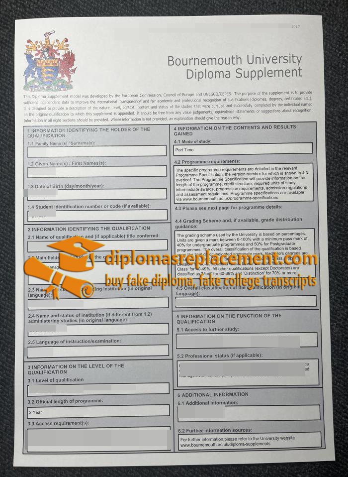 Bournemouth University diploma supplement