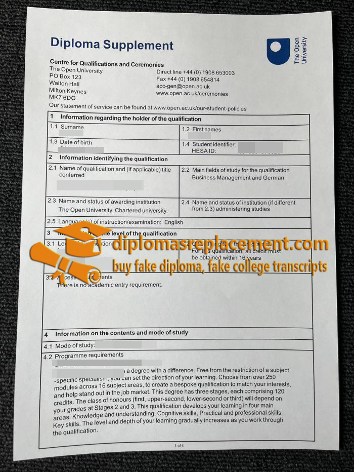 Open University diploma supplement