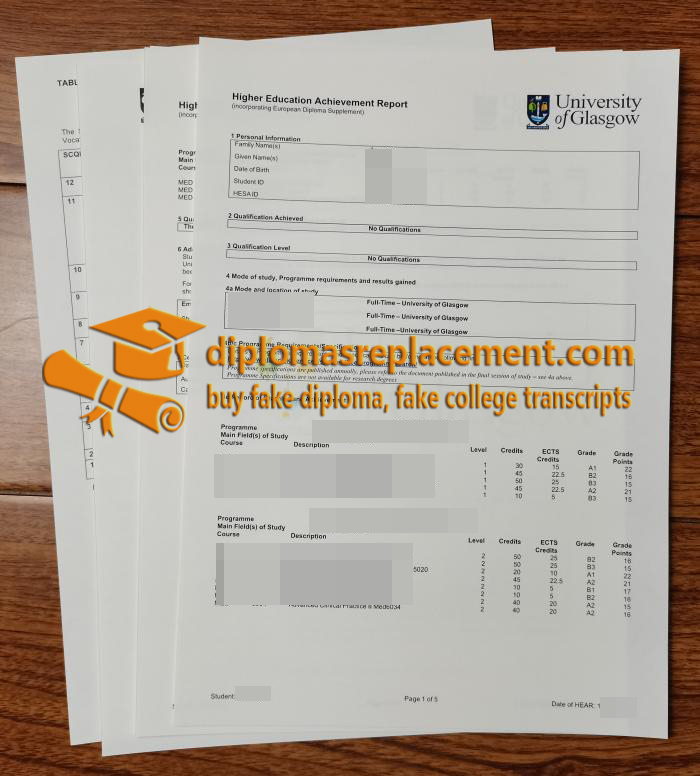 University of Glasgow transcript