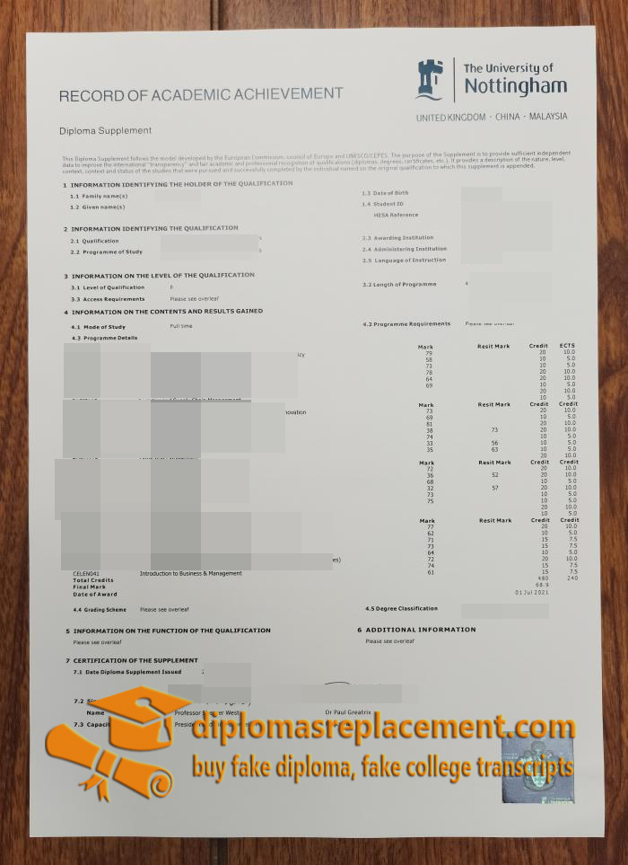 University of Nottingham transcript