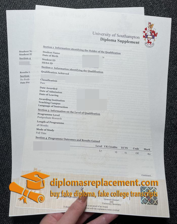 University of Southampton diploma supplement