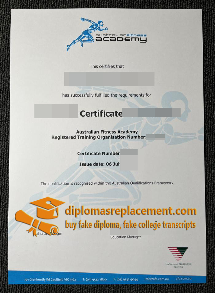 Australian Fitness Academy Certificate