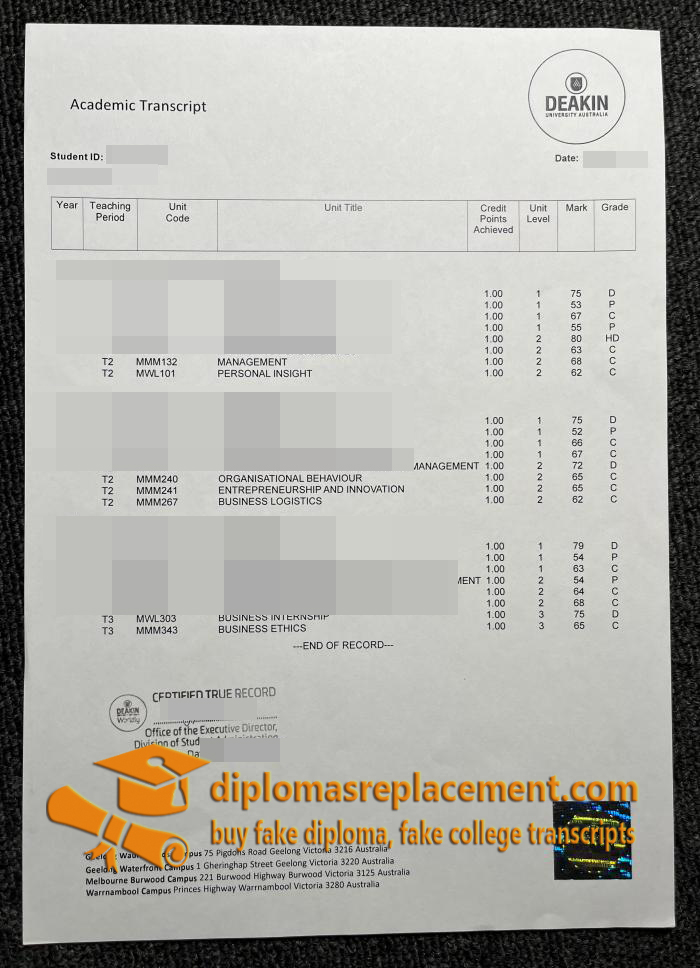 Deakin University transcript