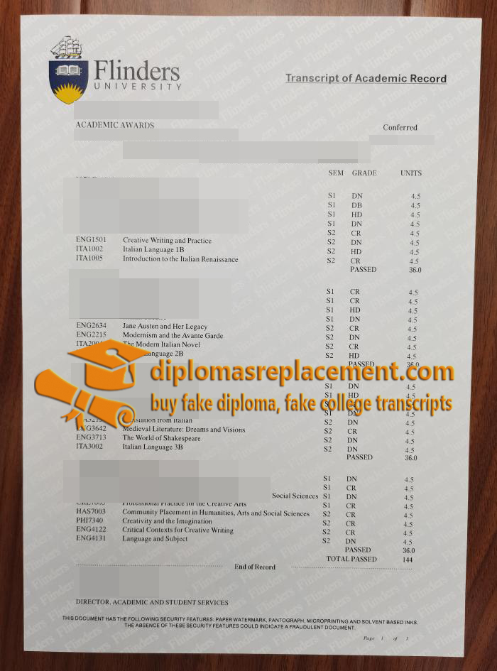 Flinders University transcript