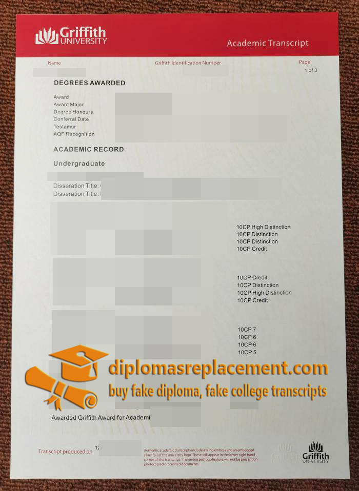 Griffith University transcript