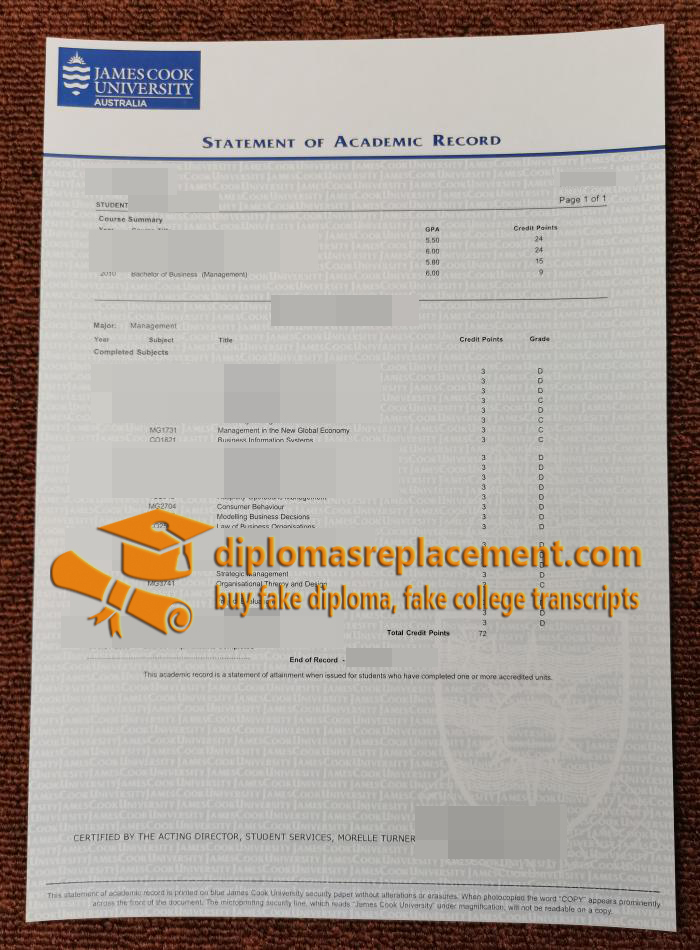 James Cook University transcript