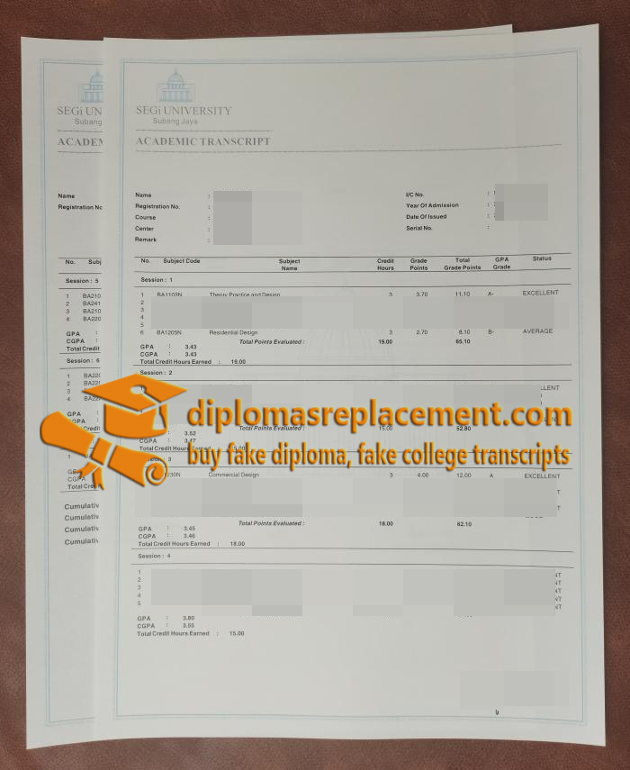 SEGi University transcript