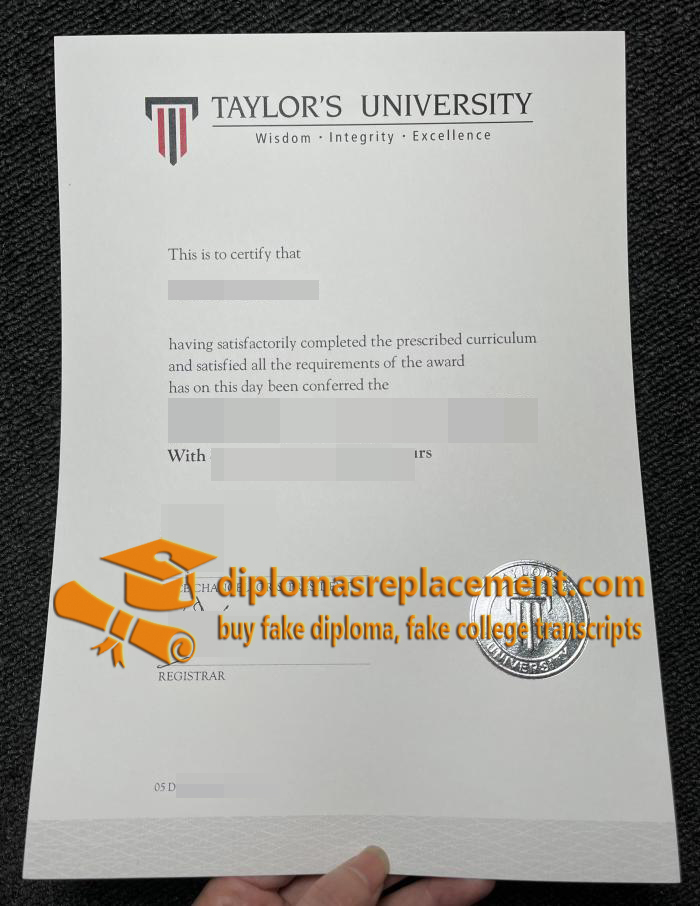 Taylor's University diploma