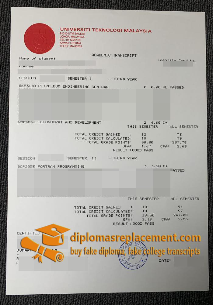 Universiti Teknologi Malaysia transcript