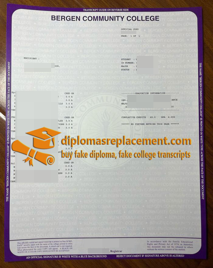 Bergen Community College academic transcript