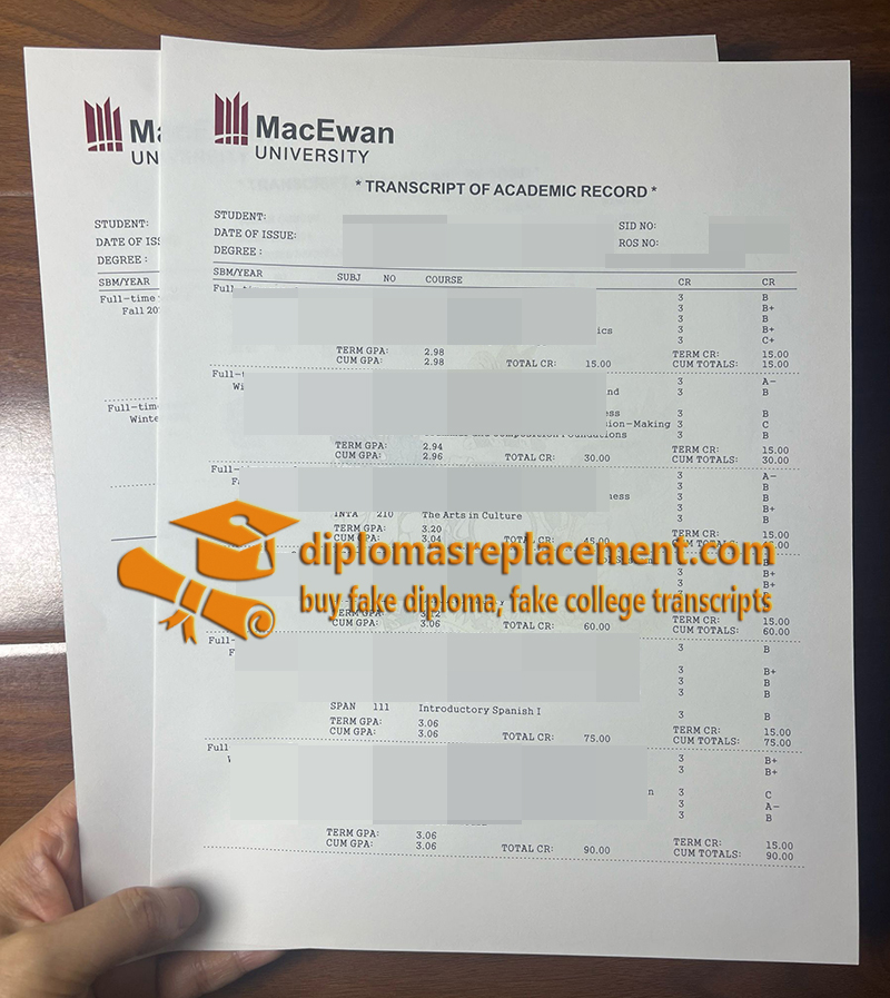 MacEwan University academic transcript