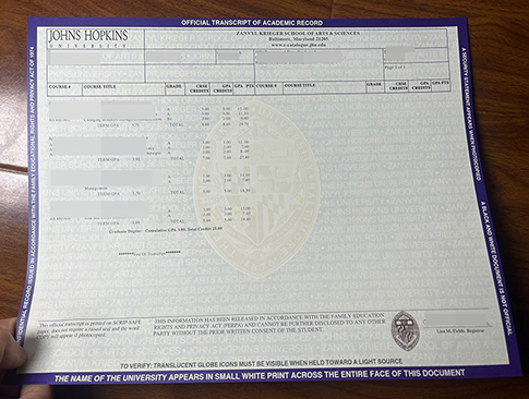 Johns Hopkins University transcript replacement