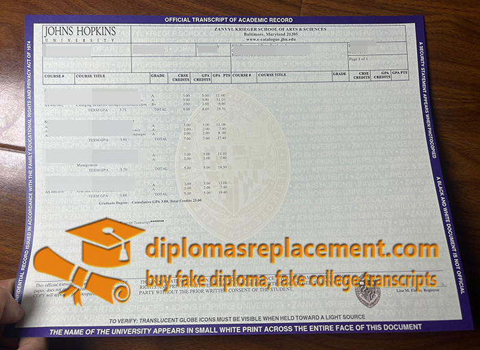 Johns Hopkins University transcript