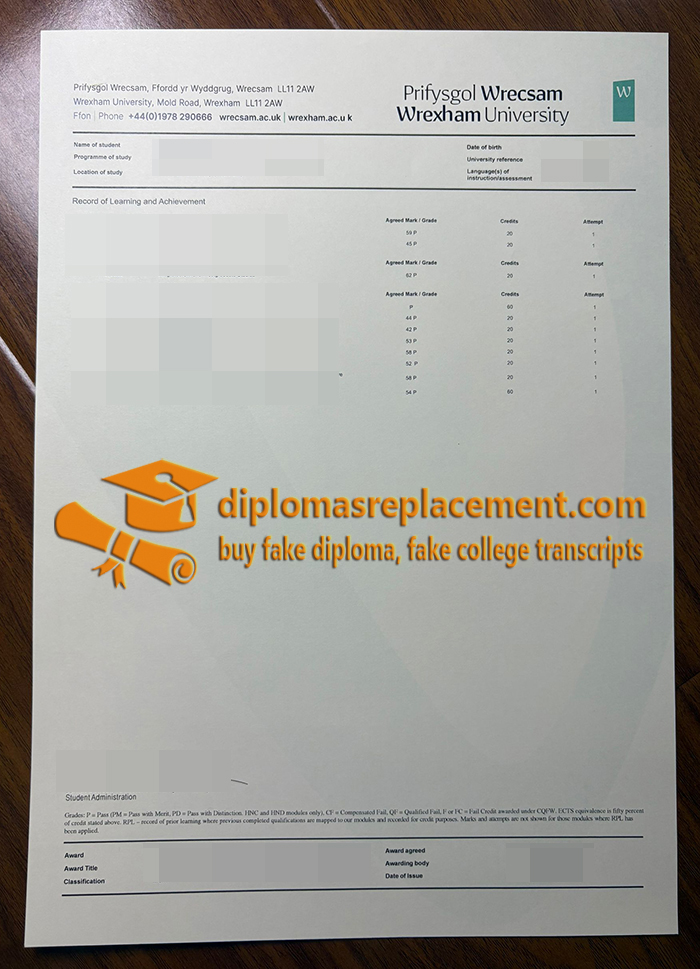 Wrexham University transcript