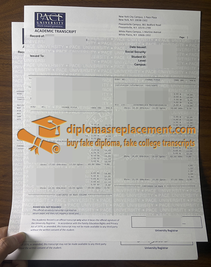 Pace University transcript