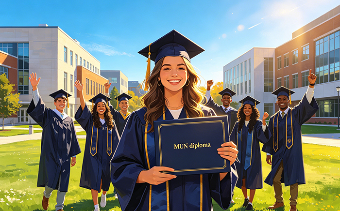 MUN Diploma Graduation Celebration Illustration