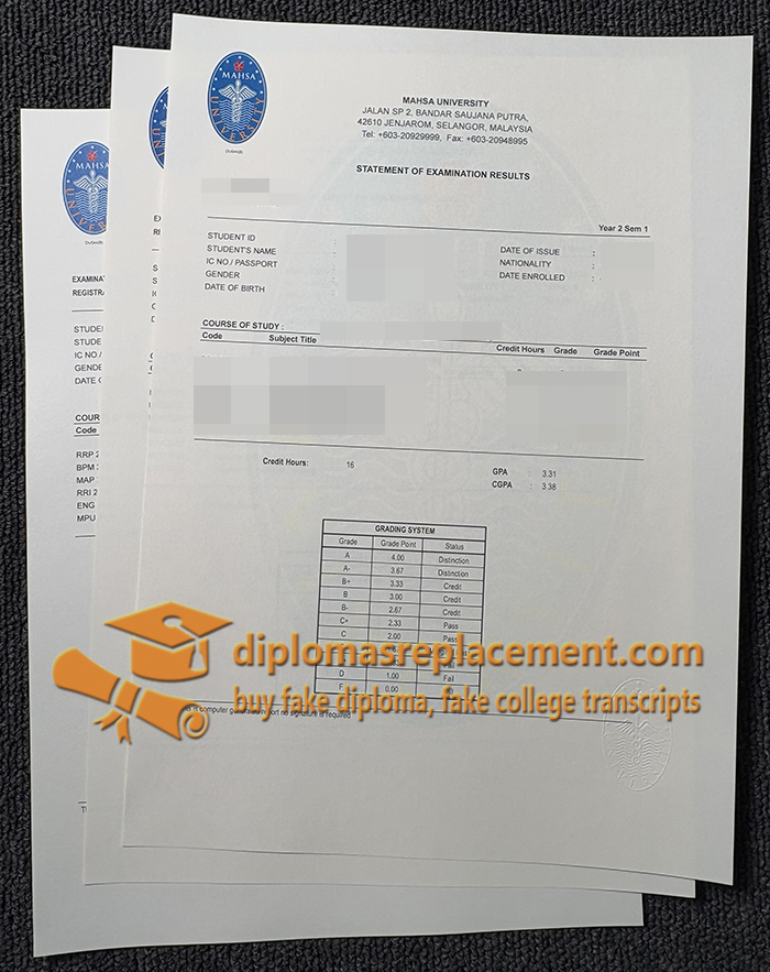 MAHSA University transcript