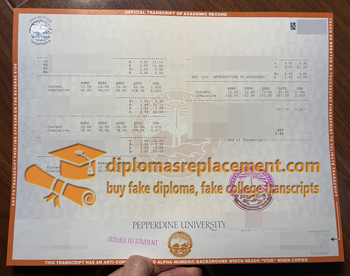 Pepperdine University transcript